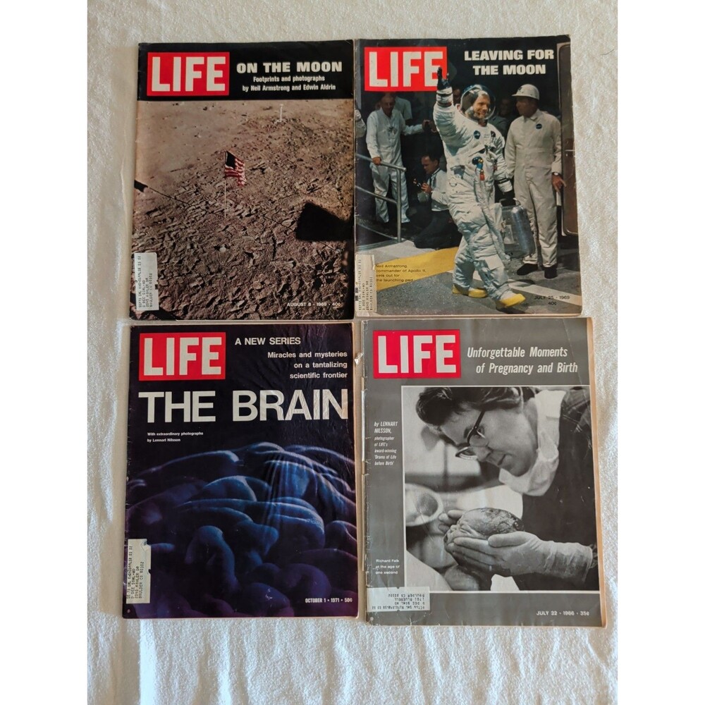 Life Magazine Vintage 4 Pc Lot 1966-1971. Moon Walk. Brain. Pregnancy and Birth.